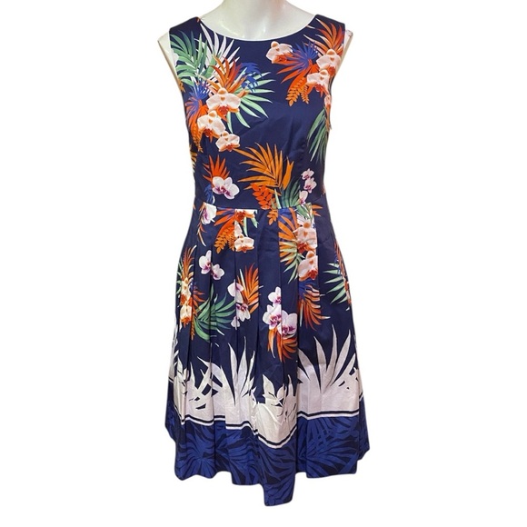 Talbots Blue and Pink Sleeveless A-Line Midi Dress Size 2 Petite - Picture 2 of 9